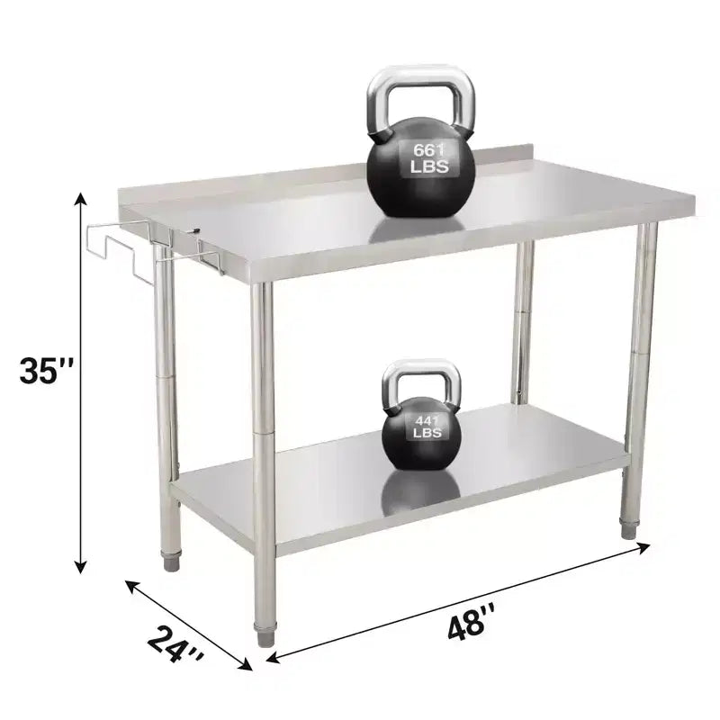 48X24X35 NSF Stainless Steel Worktable | Double-Layer with Straight Edge