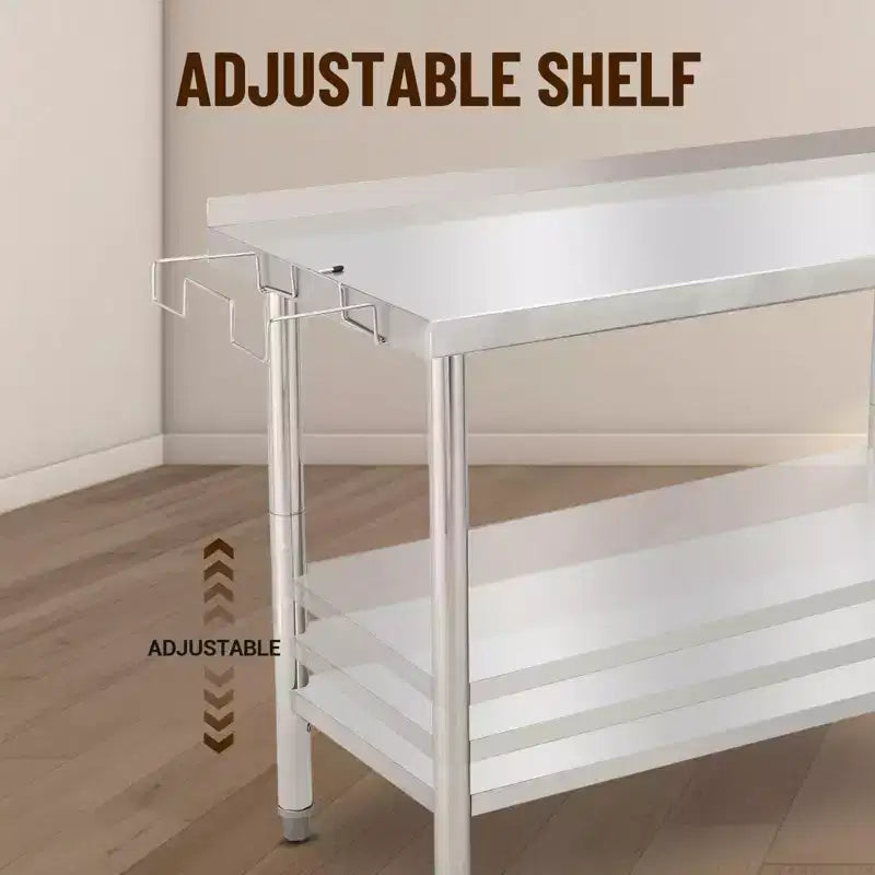 48X24X35 NSF Stainless Steel Worktable | Double-Layer with Straight Edge