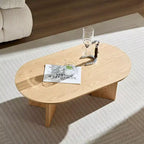 Table basse ovale moderne 39L, petite table d'appoint avec base piédestal robuste, taille compacte pour appartement, salon et chambre à coucher