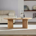 Table basse ovale moderne 39L, petite table d'appoint avec base piédestal robuste, taille compacte pour appartement, salon et chambre à coucher