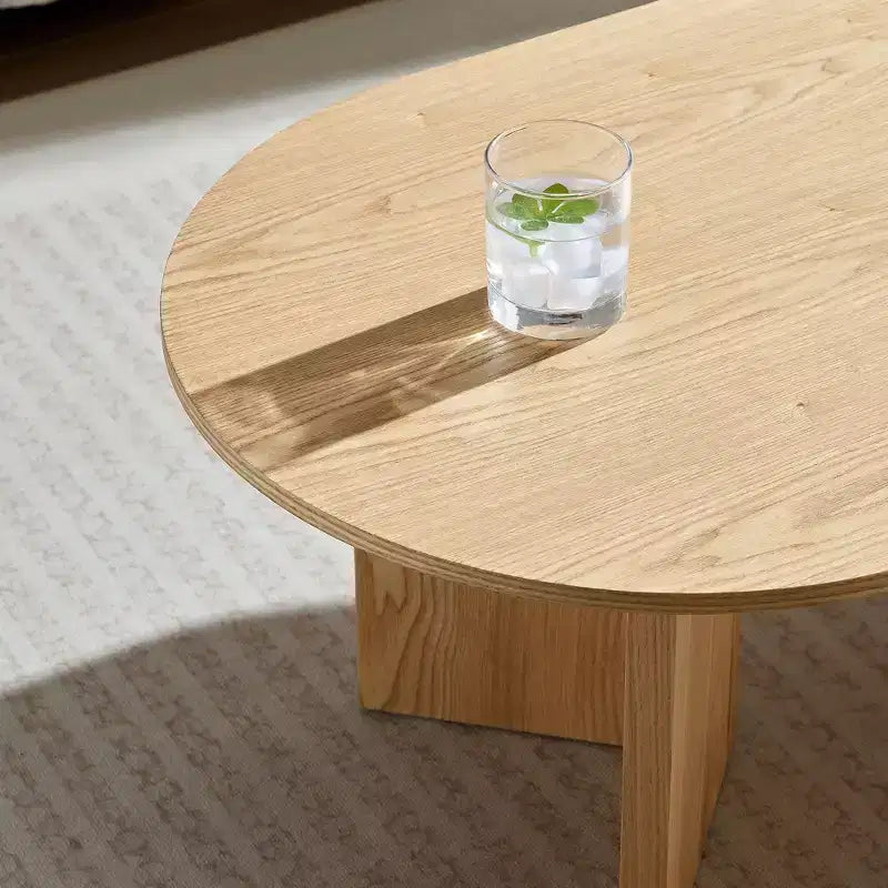 Okak 39L Modern Oval Coffee Table, Small Center Table with Sturdy Pedestal Base, Space-Saving Apartment Size for Living Room & Bedroom