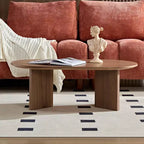 Table basse ovale moderne 39L, petite table d'appoint avec base piédestal robuste, taille compacte pour appartement, salon et chambre à coucher