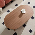 Table basse ovale moderne 39L, petite table d'appoint avec base piédestal robuste, taille compacte pour appartement, salon et chambre à coucher