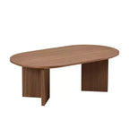 Table basse ovale moderne 39L, petite table d'appoint avec base piédestal robuste, taille compacte pour appartement, salon et chambre à coucher