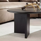 Table basse ovale moderne 39L, petite table d'appoint avec base piédestal robuste, taille compacte pour appartement, salon et chambre à coucher