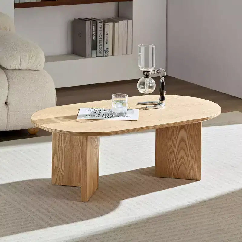 Okak 39L Modern Oval Coffee Table, Small Center Table with Sturdy Pedestal Base, Space-Saving Apartment Size for Living Room & Bedroom
