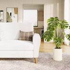 Canapé de 84 po, grand canapé deux places avec accoudoirs profilés et pieds en bois, canapé moderne en tissu bouclé, blanc