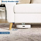 Canapé de 84 po, grand canapé deux places avec accoudoirs profilés et pieds en bois, canapé moderne en tissu bouclé, blanc