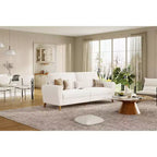Canapé de 84 po, grand canapé deux places avec accoudoirs profilés et pieds en bois, canapé moderne en tissu bouclé, blanc