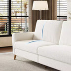 Canapé de 84 po, grand canapé deux places avec accoudoirs profilés et pieds en bois, canapé moderne en tissu bouclé, blanc