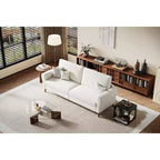 Canapé de 84 po, grand canapé deux places avec accoudoirs profilés et pieds en bois, canapé moderne en tissu bouclé, blanc