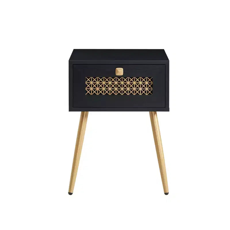 Probe Hues Farmhouse End Table with Drawer, Waterproof Top & Curved Design
