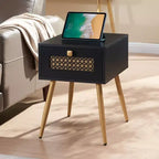 Probe Hues Farmhouse End Table with Drawer, Waterproof Top & Curved Design