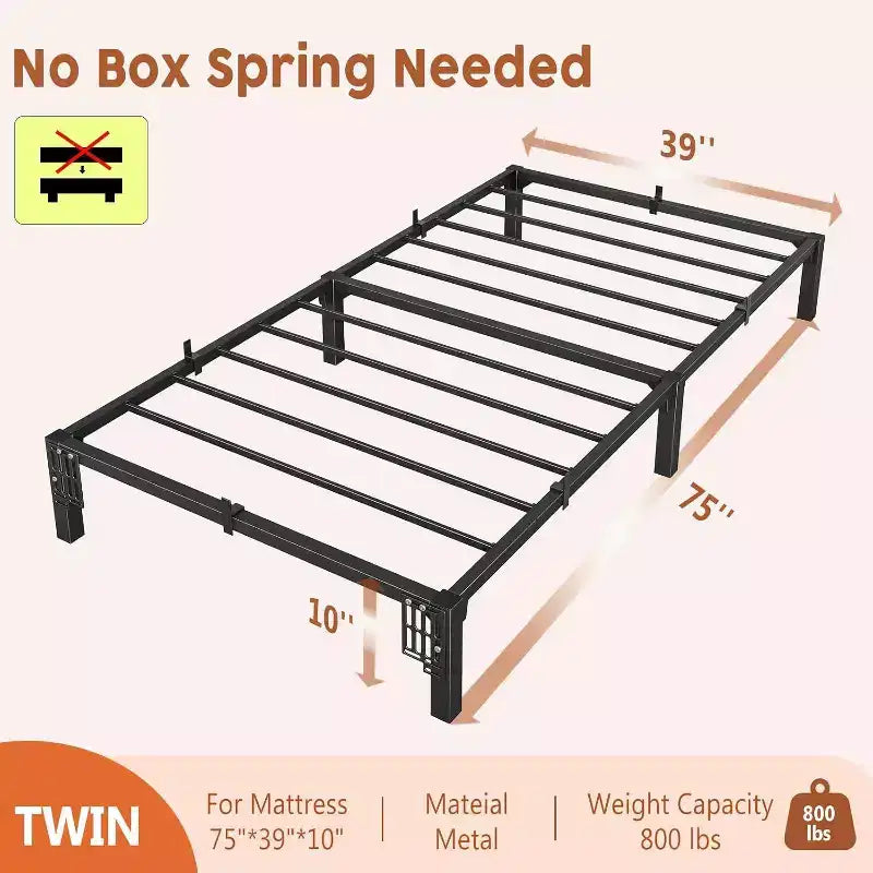 Bed Frame, Metal Platform, No Screws Needed, Heavy Duty Capacity, Tool-Free Assembly, Reinforced Slats & Legs