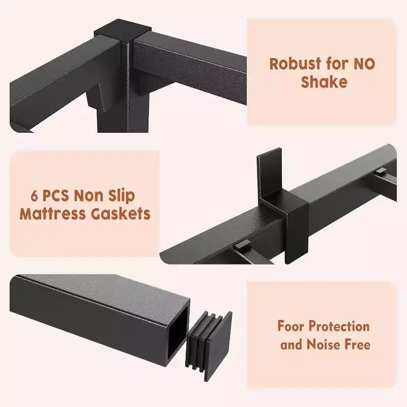 Bed Frame, Metal Platform, No Screws Needed, Heavy Duty Capacity, Tool-Free Assembly, Reinforced Slats & Legs