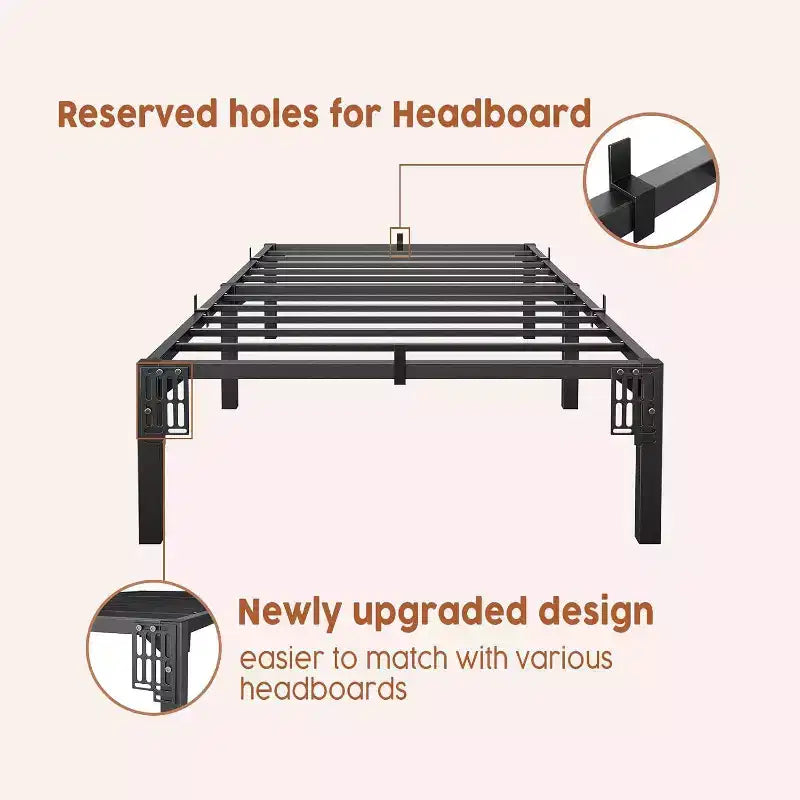 Bed Frame, Metal Platform, No Screws Needed, Heavy Duty Capacity, Tool-Free Assembly, Reinforced Slats & Legs