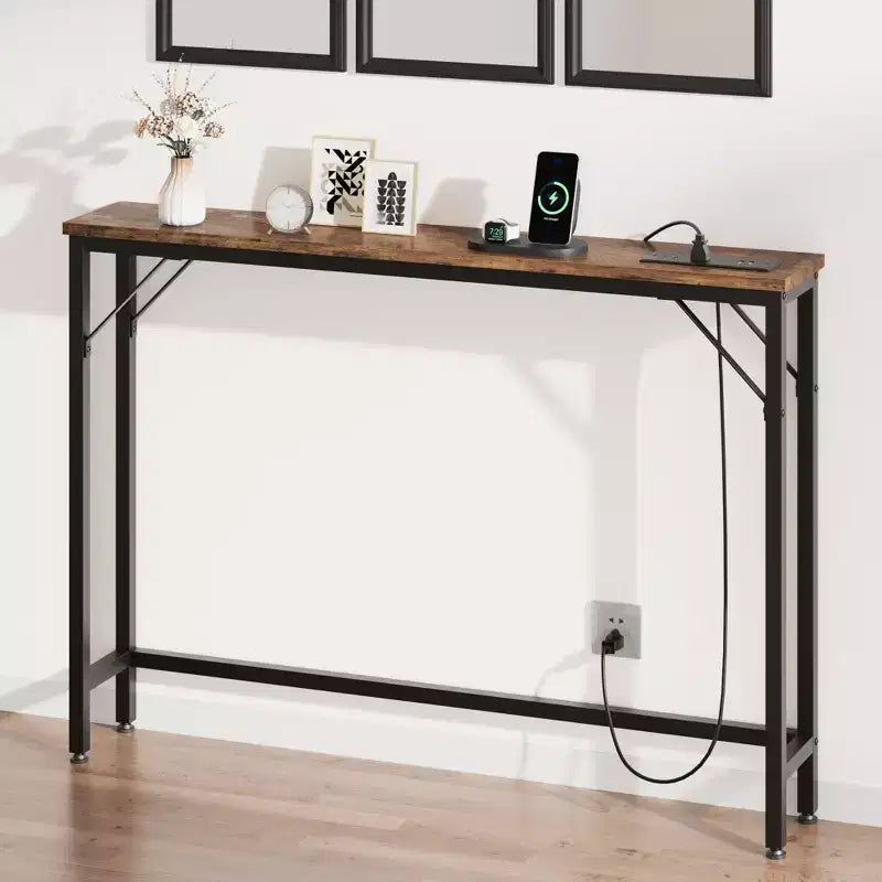 Narrow Console Table, Behind Couch Table for Living Room, Slim Sofa Table with Metal & MDF, Industrial Hallway Table for Entryway, Foyer