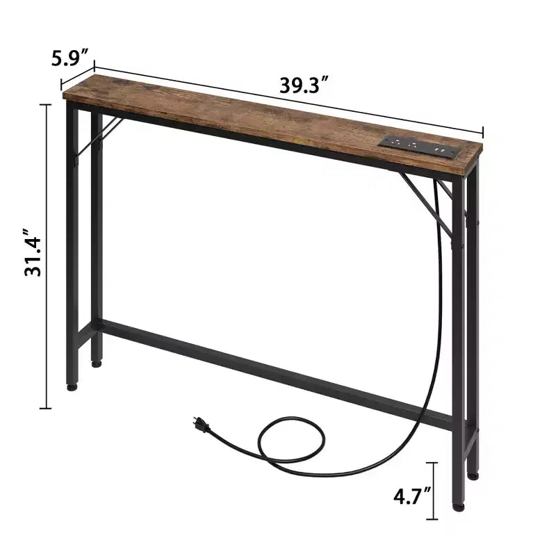 Narrow Console Table, Behind Couch Table for Living Room, Slim Sofa Table with Metal & MDF, Industrial Hallway Table for Entryway, Foyer