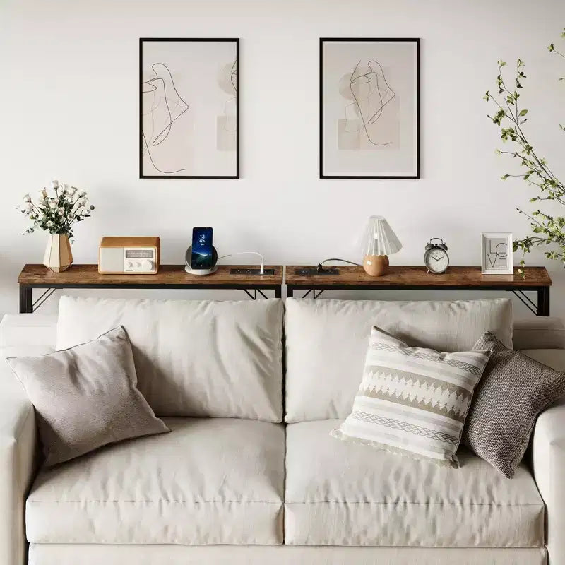 Narrow Console Table, Behind Couch Table for Living Room, Slim Sofa Table with Metal & MDF, Industrial Hallway Table for Entryway, Foyer