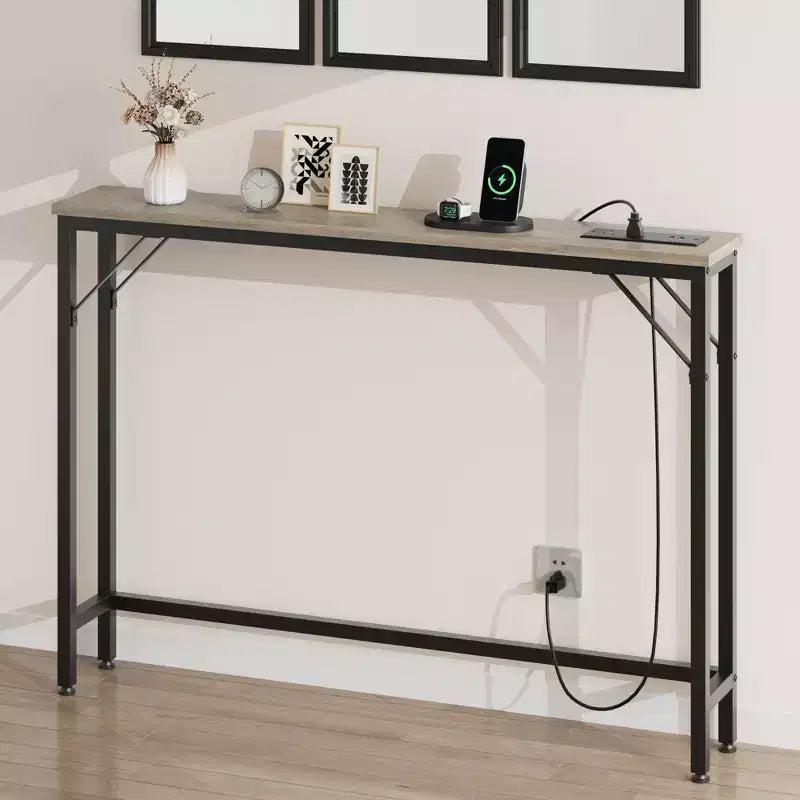 Narrow Console Table, Behind Couch Table for Living Room, Slim Sofa Table with Metal & MDF, Industrial Hallway Table for Entryway, Foyer