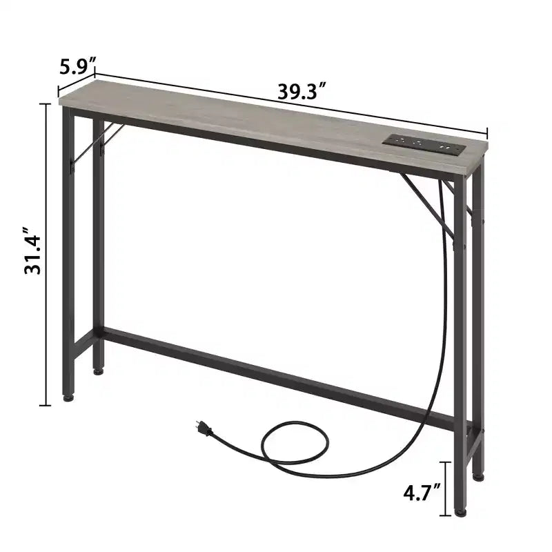 Narrow Console Table, Behind Couch Table for Living Room, Slim Sofa Table with Metal & MDF, Industrial Hallway Table for Entryway, Foyer