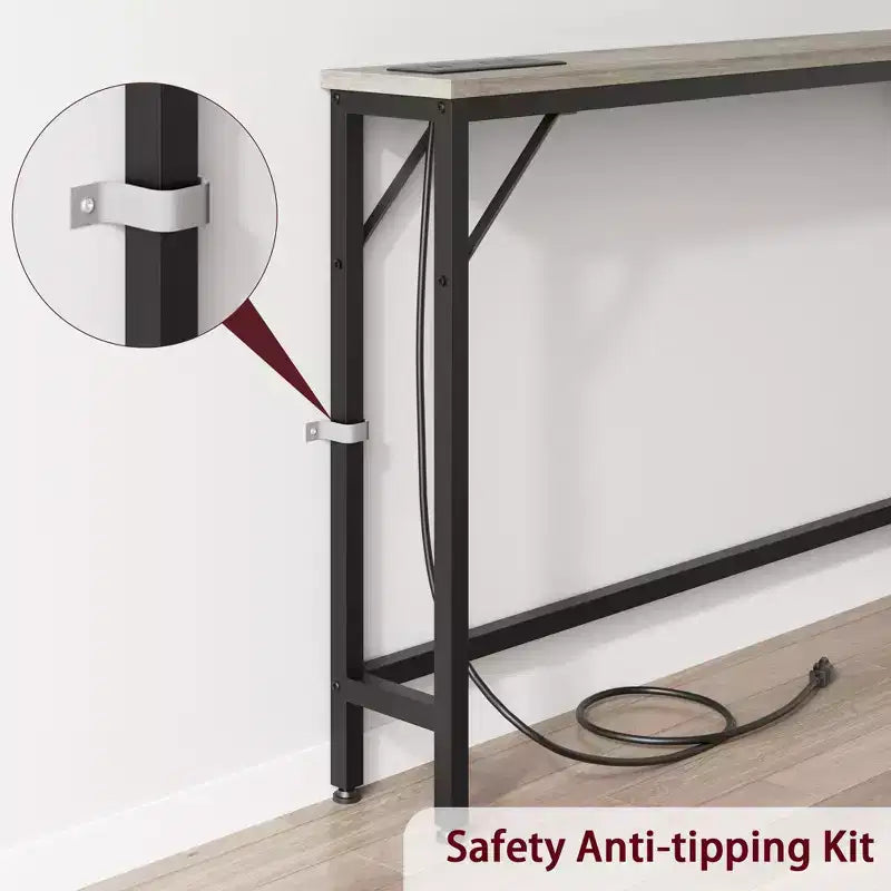 Narrow Console Table, Behind Couch Table for Living Room, Slim Sofa Table with Metal & MDF, Industrial Hallway Table for Entryway, Foyer
