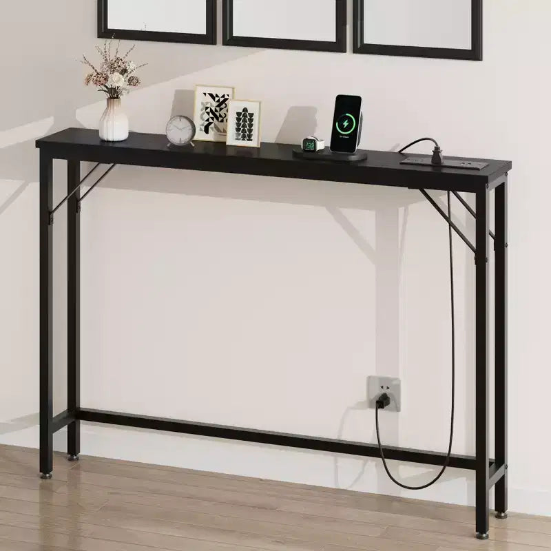 Narrow Console Table, Behind Couch Table for Living Room, Slim Sofa Table with Metal & MDF, Industrial Hallway Table for Entryway, Foyer