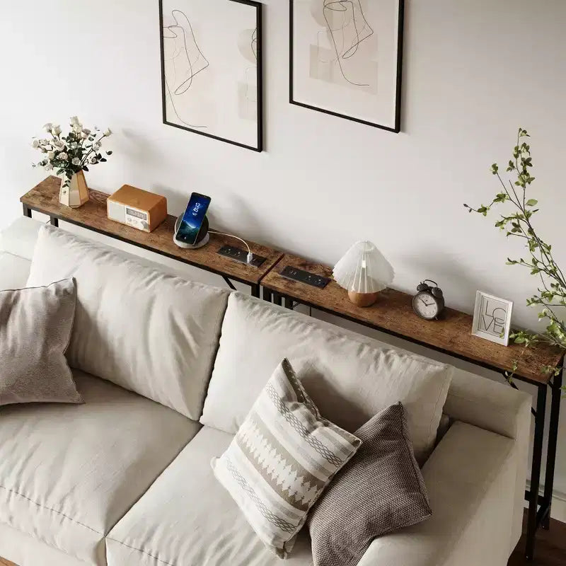 Narrow Console Table, Behind Couch Table for Living Room, Slim Sofa Table with Metal & MDF, Industrial Hallway Table for Entryway, Foyer