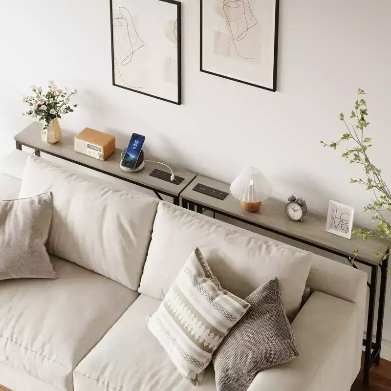 Narrow Console Table, Behind Couch Table for Living Room, Slim Sofa Table with Metal & MDF, Industrial Hallway Table for Entryway, Foyer