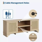 Meuble TV en rotin moderne pour téléviseurs jusqu'à 70 pouces, meuble de divertissement de 61 pouces avec armoire et étagères ouvertes, table de console média en bois