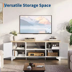 Meuble TV en rotin moderne pour téléviseurs jusqu'à 70 pouces, meuble de divertissement de 61 pouces avec armoire et étagères ouvertes, table de console média en bois