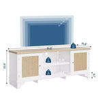 Meuble TV en rotin moderne pour téléviseurs jusqu'à 70 pouces, meuble de divertissement de 61 pouces avec armoire et étagères ouvertes, table de console média en bois