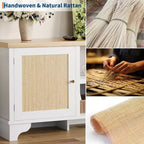 Meuble TV en rotin moderne pour téléviseurs jusqu'à 70 pouces, meuble de divertissement de 61 pouces avec armoire et étagères ouvertes, table de console média en bois