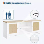 Meuble TV en rotin moderne pour téléviseurs jusqu'à 70 pouces, meuble de divertissement de 61 pouces avec armoire et étagères ouvertes, table de console média en bois
