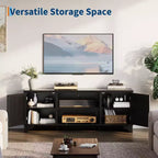 Meuble TV en rotin moderne pour téléviseurs jusqu'à 70 pouces, meuble de divertissement de 61 pouces avec armoire et étagères ouvertes, table de console média en bois