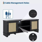 Meuble TV en rotin moderne pour téléviseurs jusqu'à 70 pouces, meuble de divertissement de 61 pouces avec armoire et étagères ouvertes, table de console média en bois