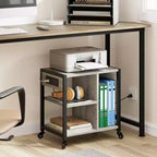 Meuble d'imprimante sous bureau, table d'imprimante industrielle avec 3 étagères de rangement, chariot d'imprimante mobile robuste avec roues verrouillables, bureau à domicile