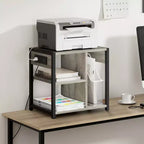 Meuble d'imprimante sous bureau, table d'imprimante industrielle avec 3 étagères de rangement, chariot d'imprimante mobile robuste avec roues verrouillables, bureau à domicile