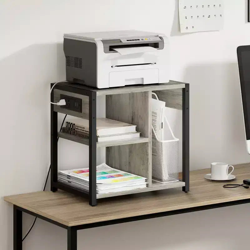 Under Desk Printer Stand, Industrial Printer Table with 3 Storage Shelves, Mobile Heavy Duty Printer Cart with Lockable Wheels, Home Office