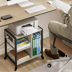 Meuble d'imprimante sous bureau, table d'imprimante industrielle avec 3 étagères de rangement, chariot d'imprimante mobile robuste avec roues verrouillables, bureau à domicile