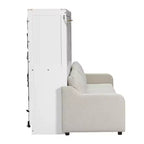 Lit escamotable Queen Size en bois avec canapé pliant, étagères de rangement intégrées et éclairage LED
