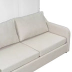 Lit escamotable Queen Size en bois avec canapé pliant, étagères de rangement intégrées et éclairage LED