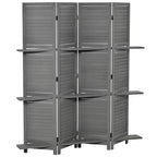 Paravent Pliant 4 Panneaux avec Étagères de Rangement en Bois de Paulownia, Cloison de Séparation Autonome pour Chambre à Coucher, Bureau, Gris