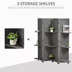 Paravent Pliant 4 Panneaux avec Étagères de Rangement en Bois de Paulownia, Cloison de Séparation Autonome pour Chambre à Coucher, Bureau, Gris