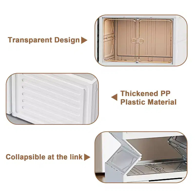 Clear Stackable Shoe Storage Box with Magnetic Door, Foldable Plastic Shoe Organiser, No Installation Needed for Trainer Storage