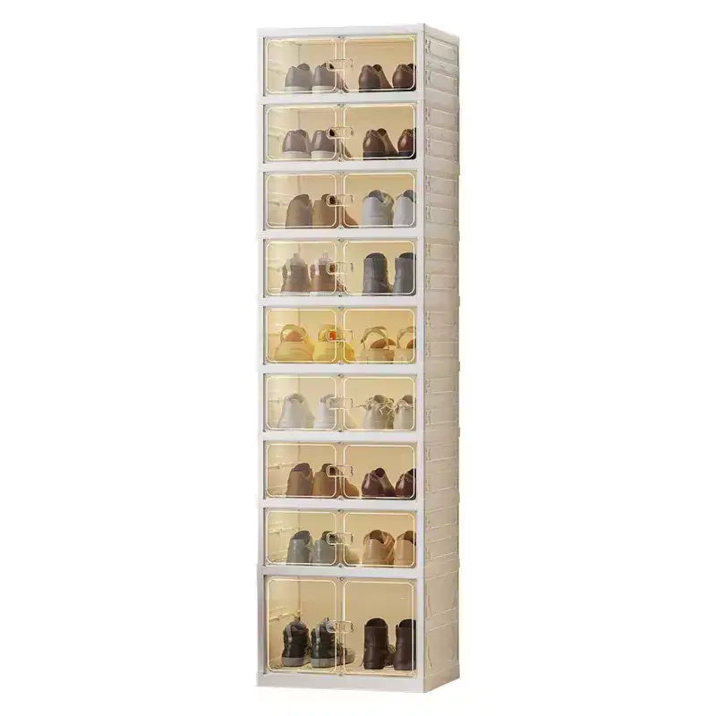 Clear Stackable Shoe Storage Box with Magnetic Door, Foldable Plastic Shoe Organiser, No Installation Needed for Trainer Storage