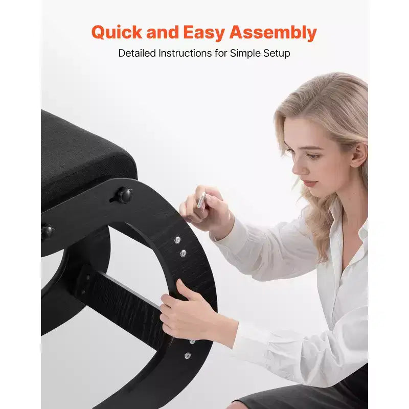 Ergonomic Kneeling Chair, Wooden Posture Knee Chair with Adjustable Thick Foam Cushions & Solid Wood Frame, Adjustable Height, Black