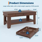 Table basse de style rustique avec rangement. Table rectangulaire en bois pour salon. Meuble pour bureau à domicile et appartement.
