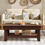 Table basse de style rustique avec rangement. Table rectangulaire en bois pour salon. Meuble pour bureau à domicile et appartement.