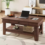 Table basse de style rustique avec rangement. Table rectangulaire en bois pour salon. Meuble pour bureau à domicile et appartement.
